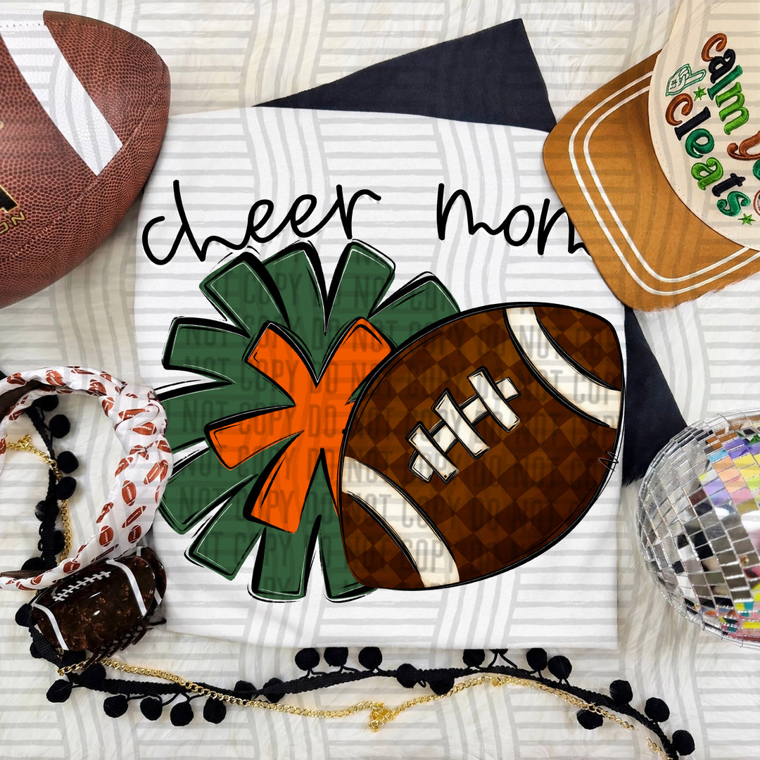 Cheer Mom DTF transfer in Hunter Green & Orange