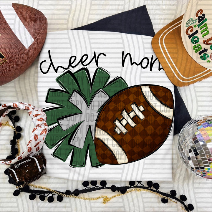 Cheer Mom DTF transfer in Hunter Green & Silver