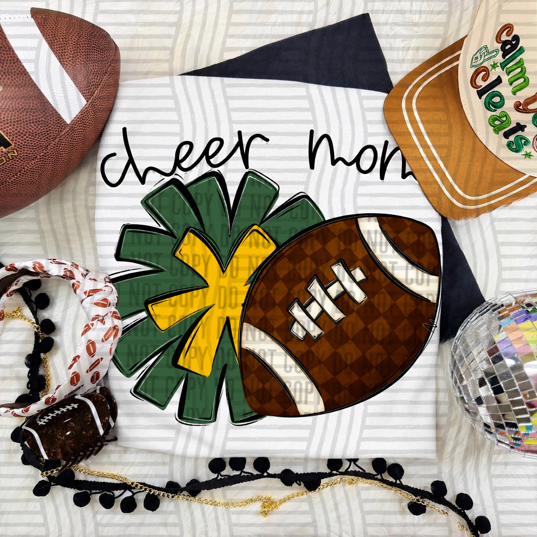 Cheer Mom DTF transfer in Hunter Green & Yellow Gold