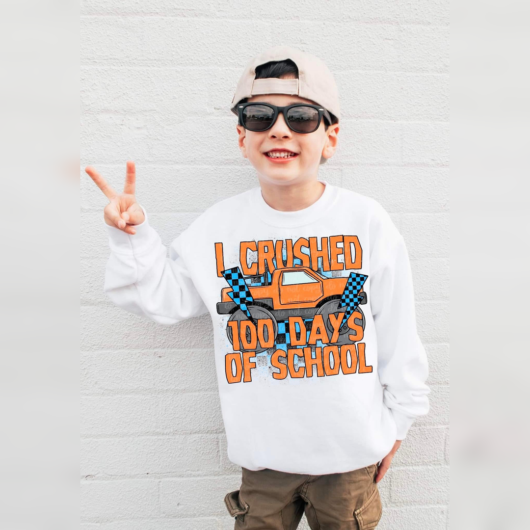 I Crushed 100 Days of School Orange Monster Truck – DTF Transfer – product image