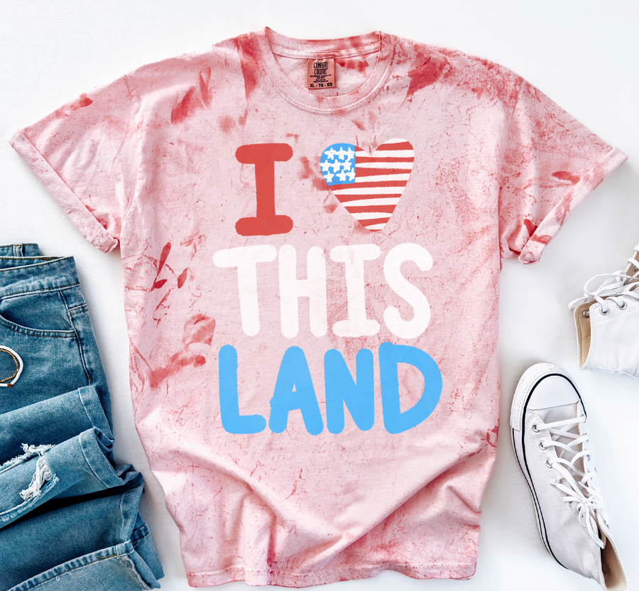 I Love This Land USA Heart DTF transfer design