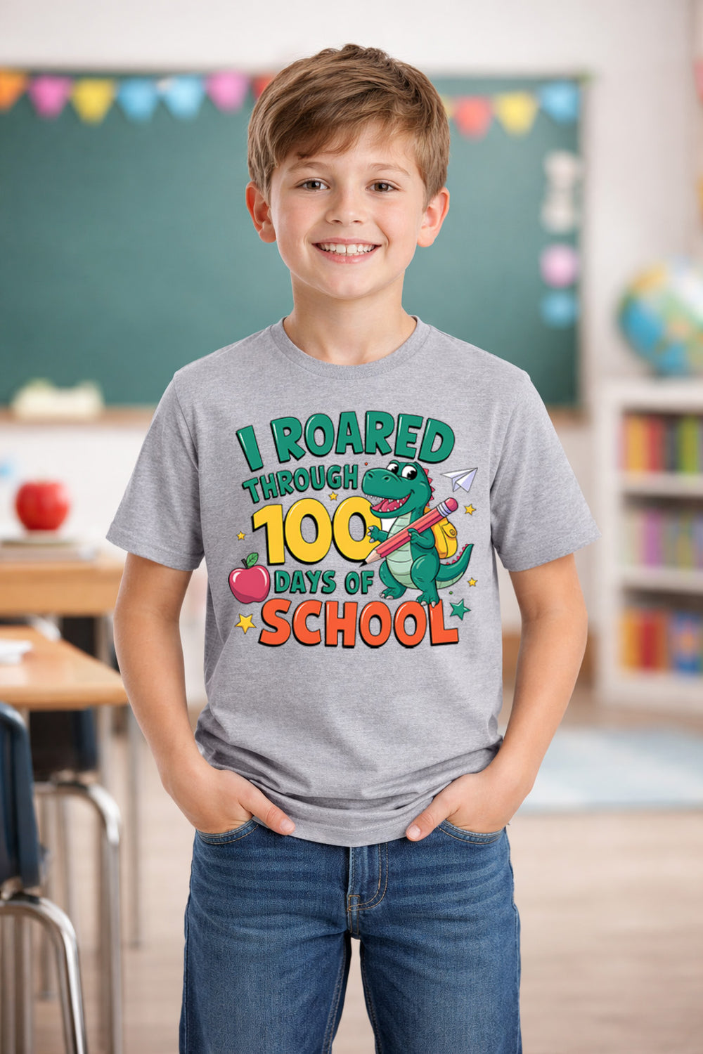 I Roared Through 100 Days of School DTF transfer design