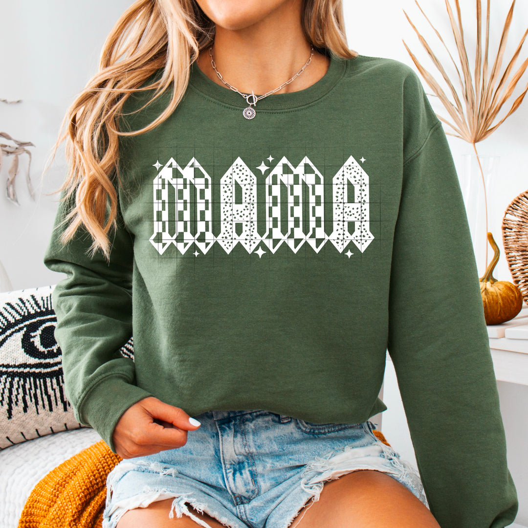 Mama Checker and Stars Single Color White DTF transfer design – image 1