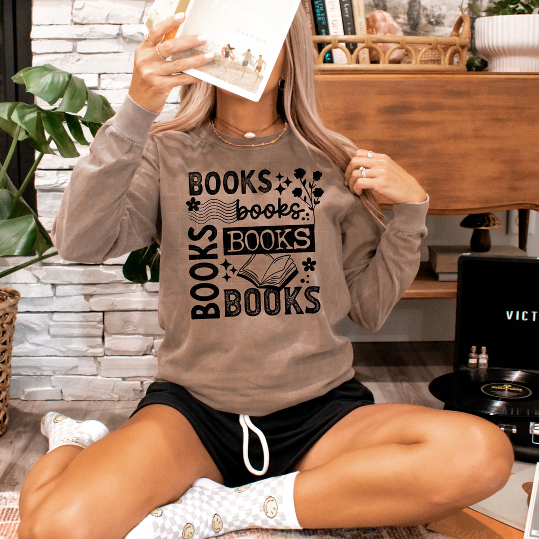 Books Collage Single Color Black bookish DTF transfer design