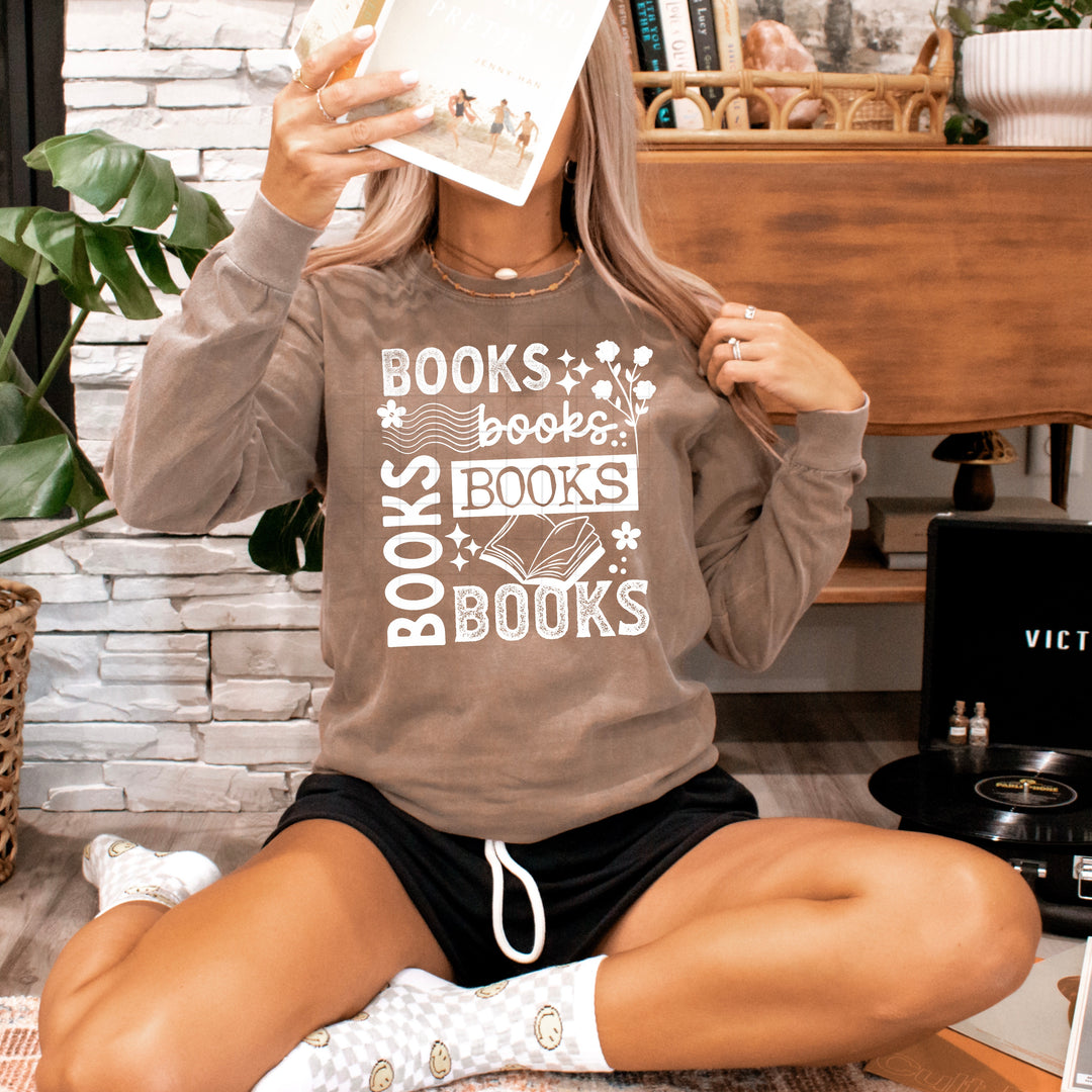 Books Collage Single Color White bookish DTF transfer design