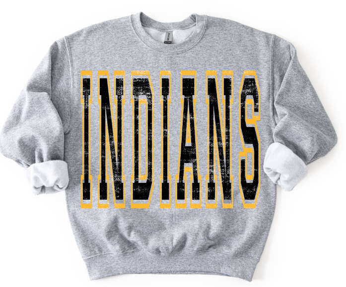 Indians Black and Yellow Gold Varsity Style DTF transfer design – image 1