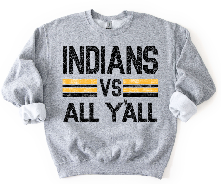 Indians Vs All Y'all Black and Yellow Gold DTF transfer design – image 1