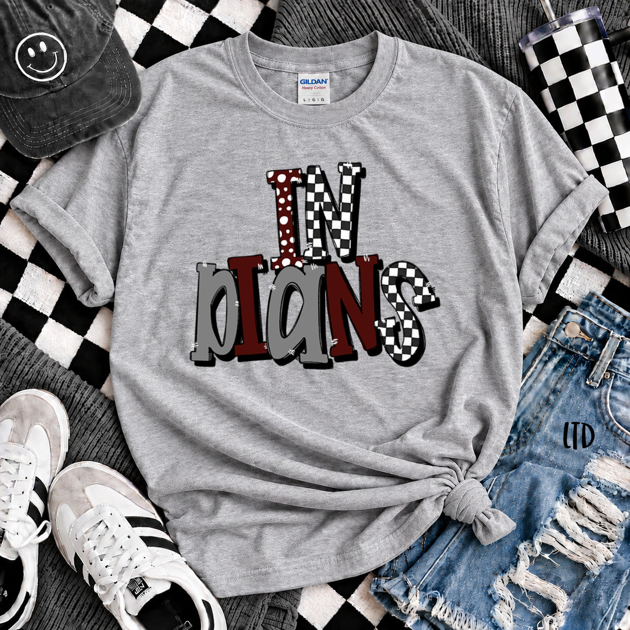 Dot Dot Check Mix Mascots Indians Maroon Black Gray design