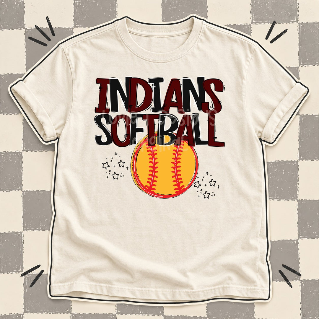 Indians Maroon Black Team Go Softball Mascots DTF transfer mockup
