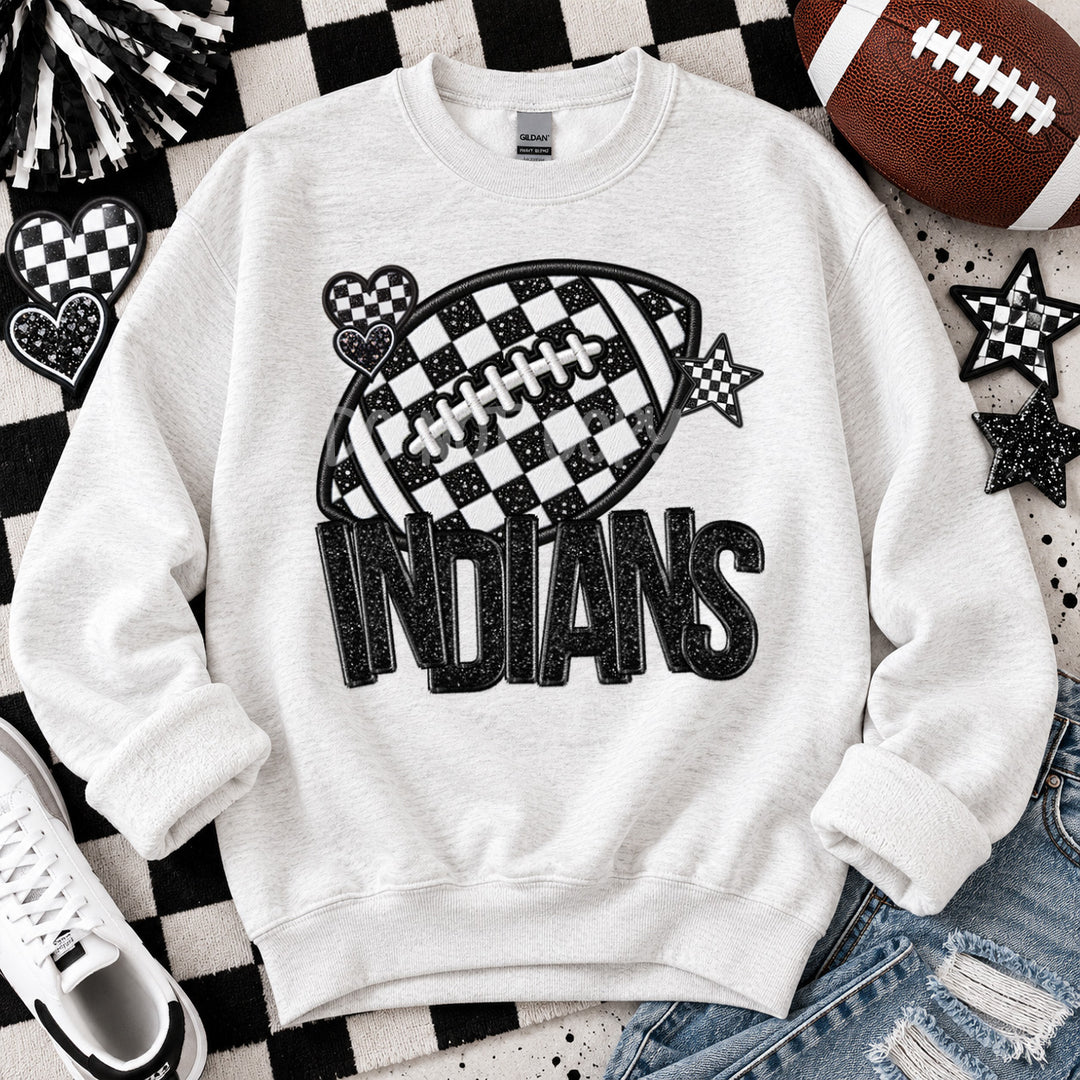 Indians Checkered Football Faux Embroidery mascot DTF transfer