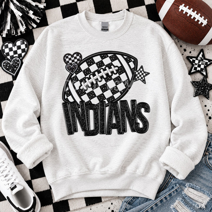Indians Checkered Football Faux Embroidery mascot DTF transfer