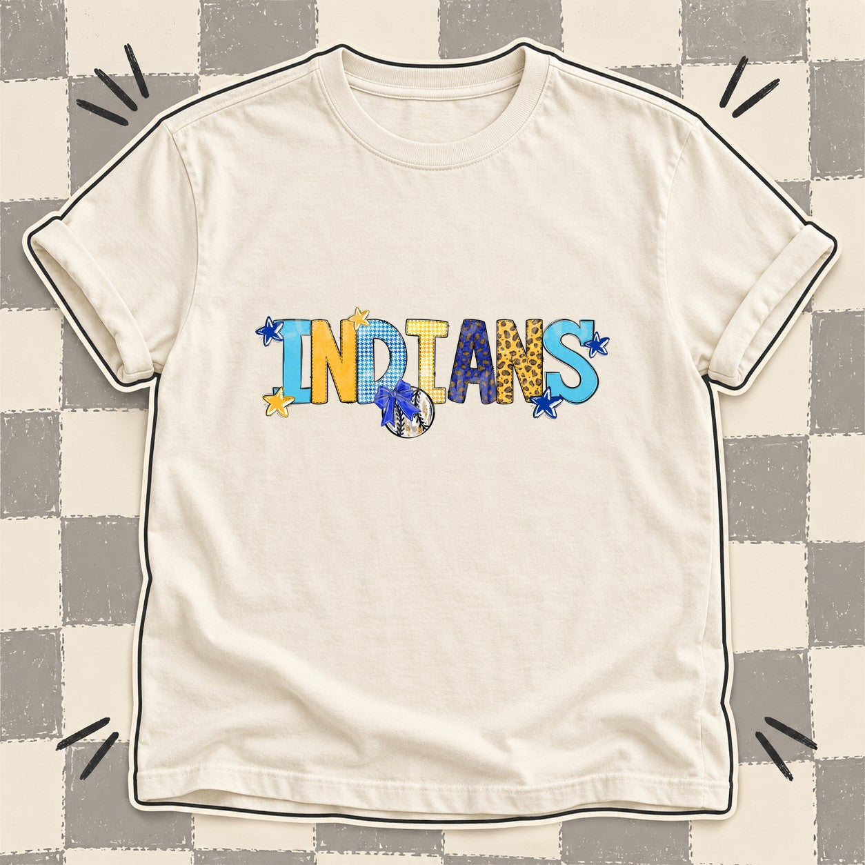 Mixed Doodle Baseball Mascots – Mascot Colors Indians Royal Blue Yellow Gold design
