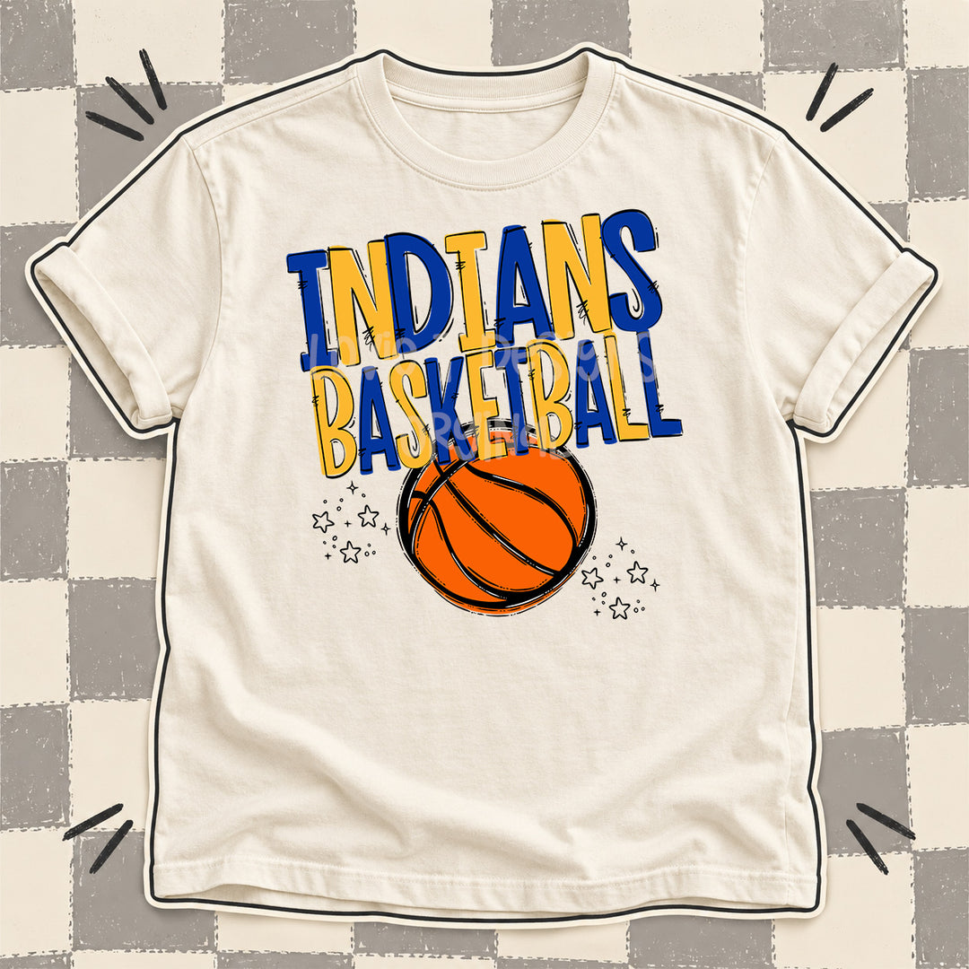 Indians Royal Blue Yellow Gold Team Go Basketball Mascots DTF transfer