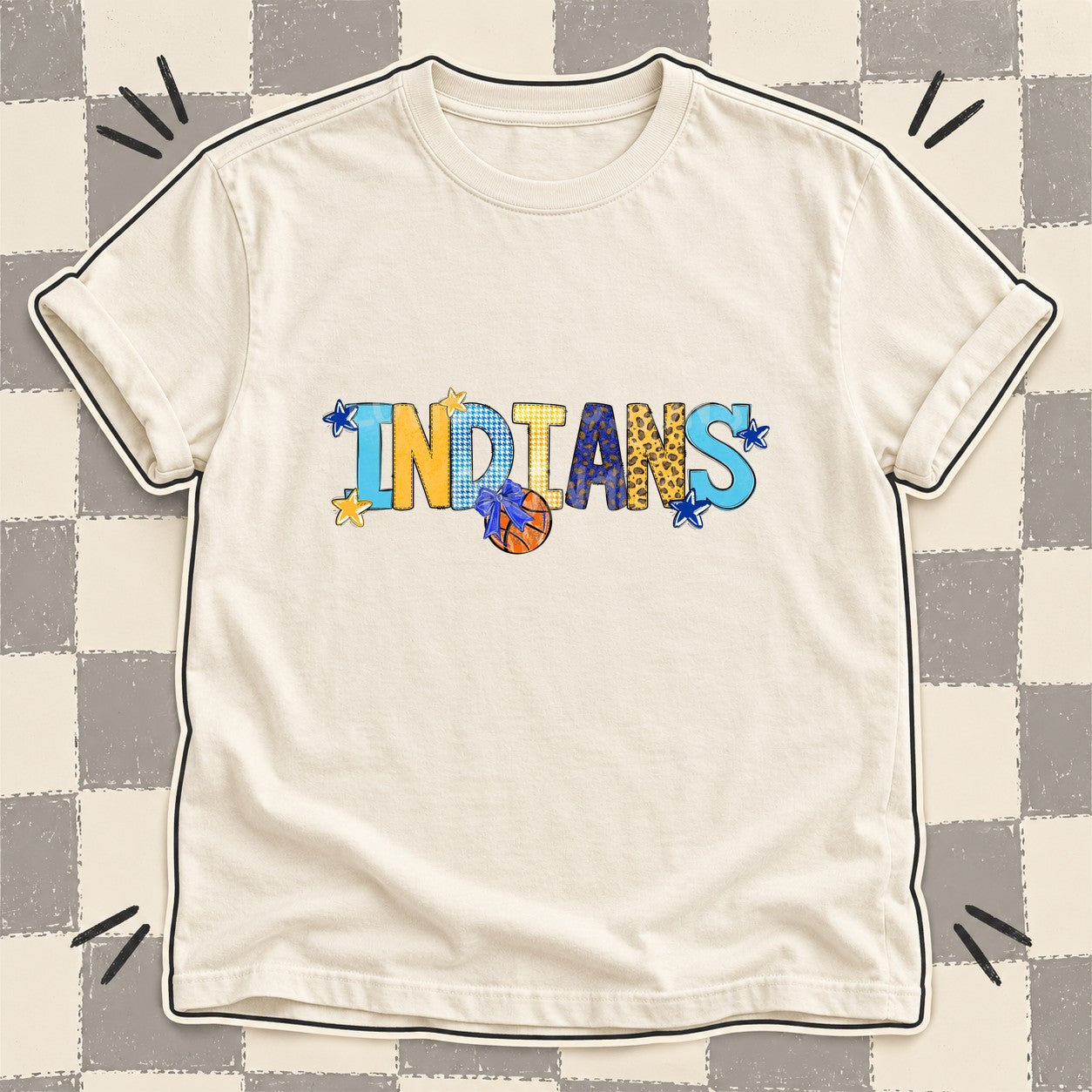 Mixed Doodle Basketball Mascots – Mascot Colors Indians Royal Blue Yellow Gold design