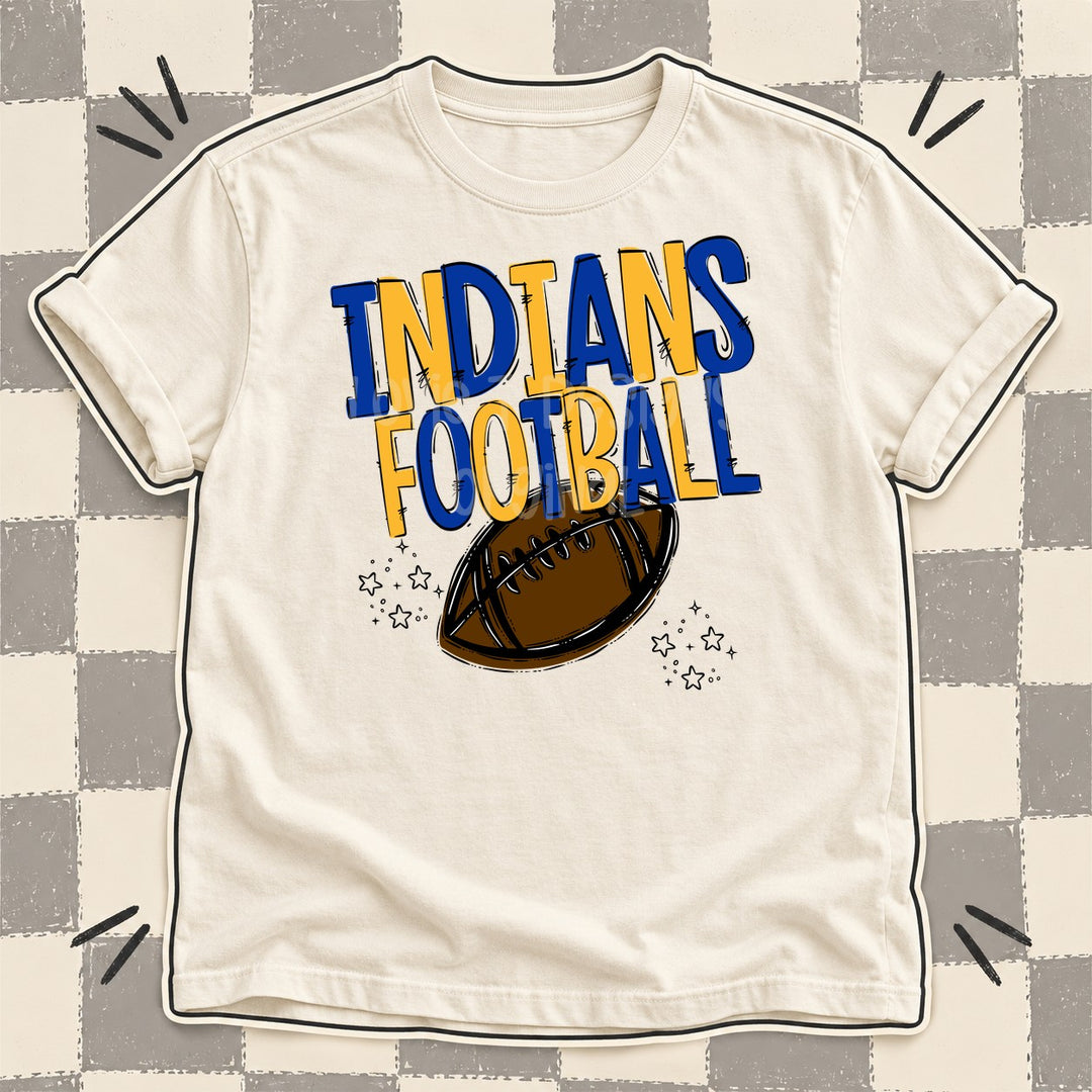 Indians Royal Blue Yellow Gold Team Go Football Mascots DTF transfer mockup