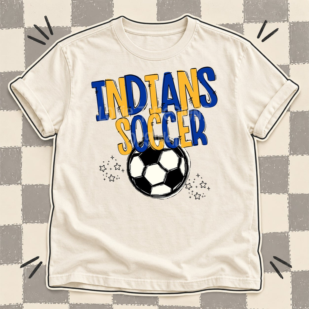 Indians Royal Blue Yellow Gold Team Go Soccer Mascots DTF transfer mockup