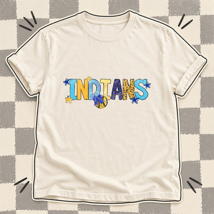 Indians Royal Blue Yellow Gold Mixed Doodle Softball Mascots – Mascot Colors DTF transfer mockup