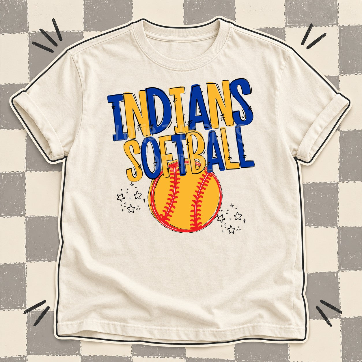 Team Go Softball Mascots Indians Royal Blue Yellow Gold design