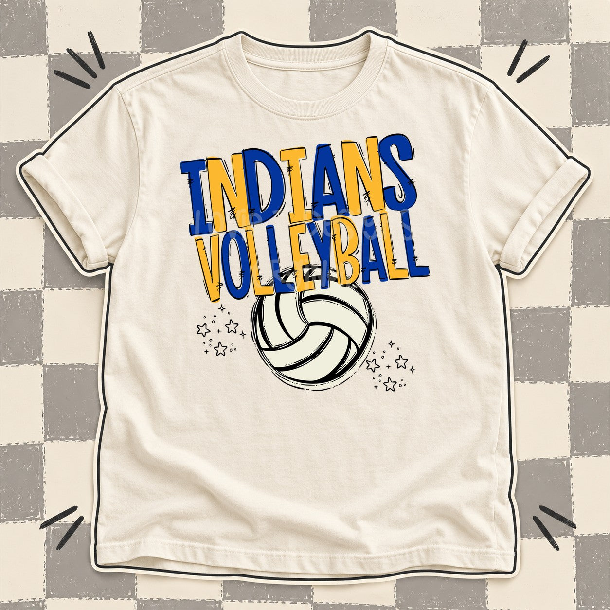 Team Go Volleyball Mascots Indians Royal Blue Yellow Gold design