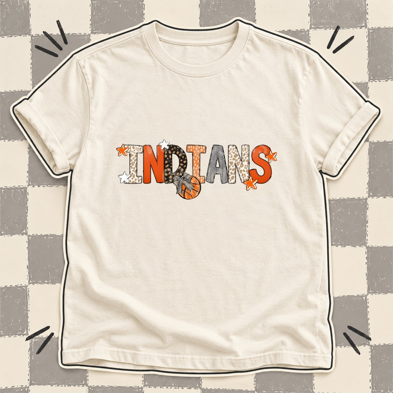 Mixed Doodle Basketball Mascots – Orange and Brown Indians design