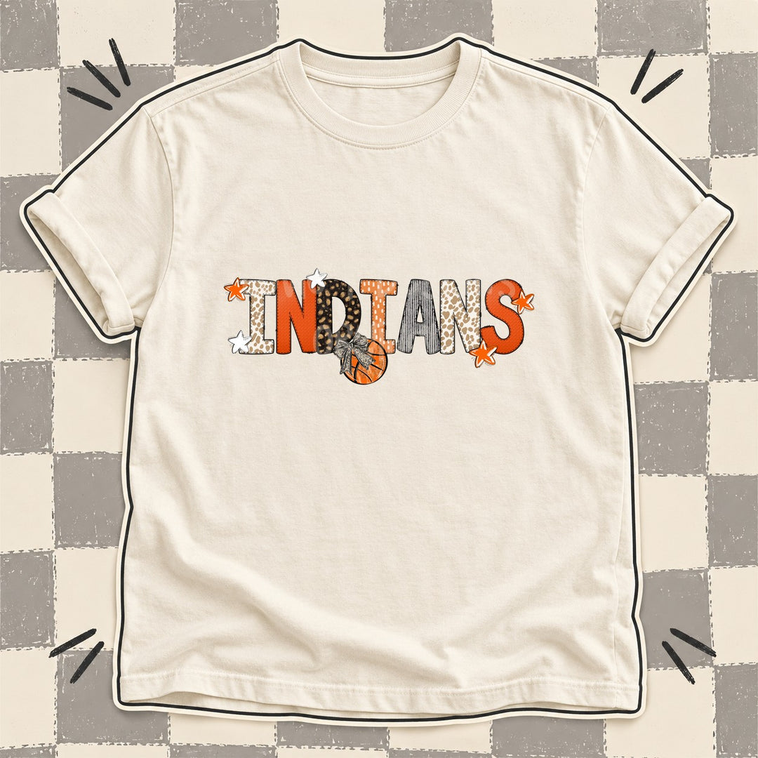 Indians Mixed Doodle Basketball Mascots – Orange and Brown DTF transfer mockup