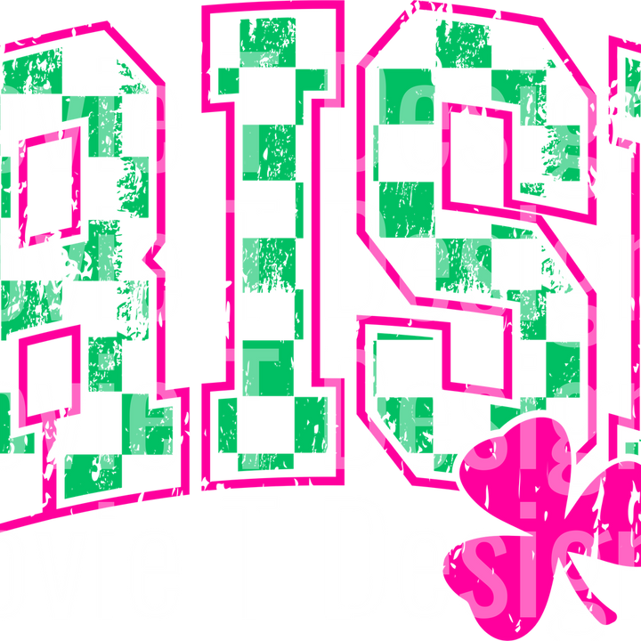 IRISH GREEN CHECKERED ARCH PINK OUTLINE