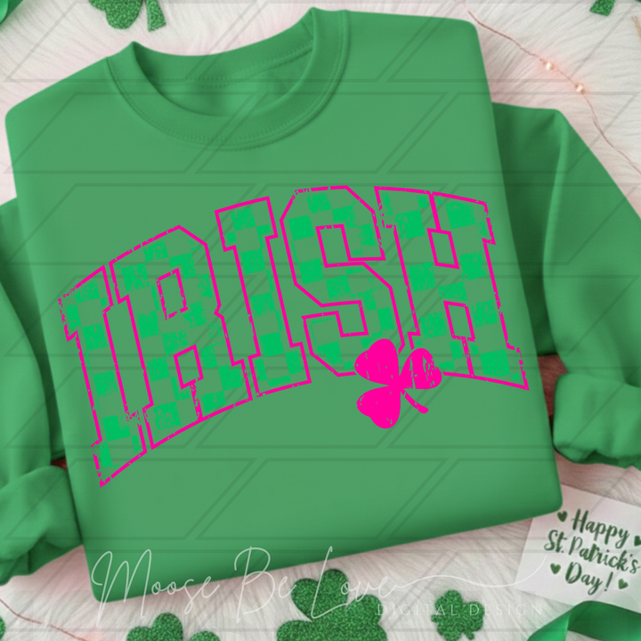 IRISH GREEN CHECKERED ARCH PINK OUTLINE