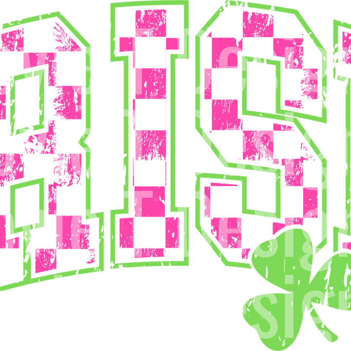 IRISH PINK CHECKERED ARCH GREEN OUTLINE