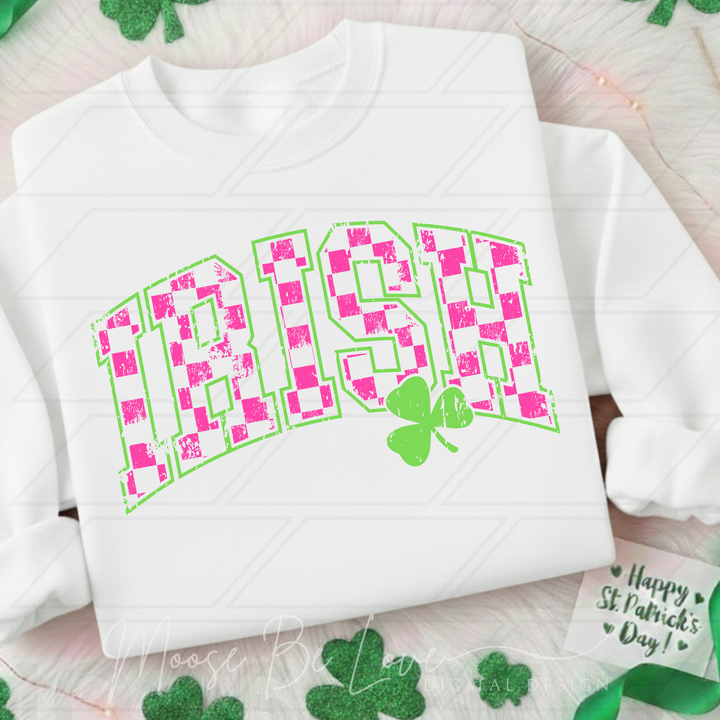 IRISH PINK CHECKERED ARCH GREEN OUTLINE
