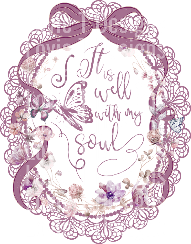 It Is Well Vintage Lace Light Purple DTF transfer design