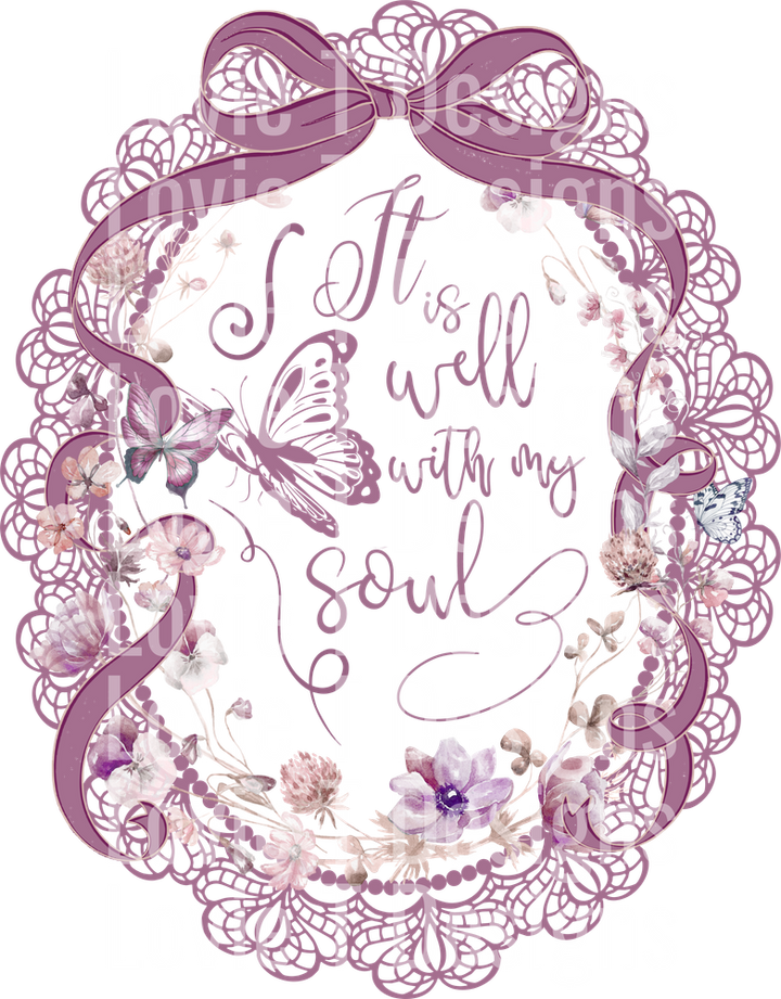 It Is Well Vintage Lace Light Purple DTF transfer design