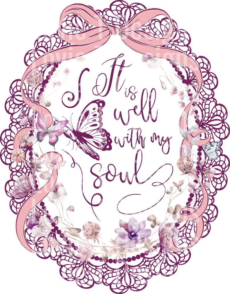 It Is Well Vintage Lace Purple DTF transfer design