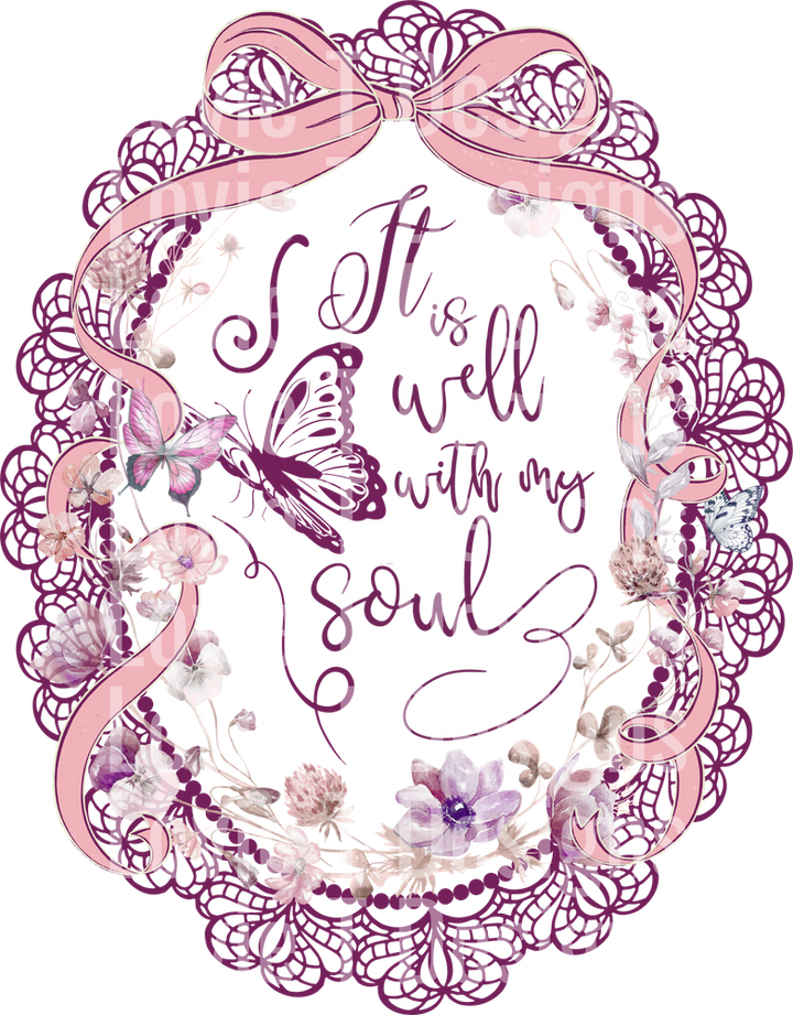 It Is Well Vintage Lace Purple DTF transfer design