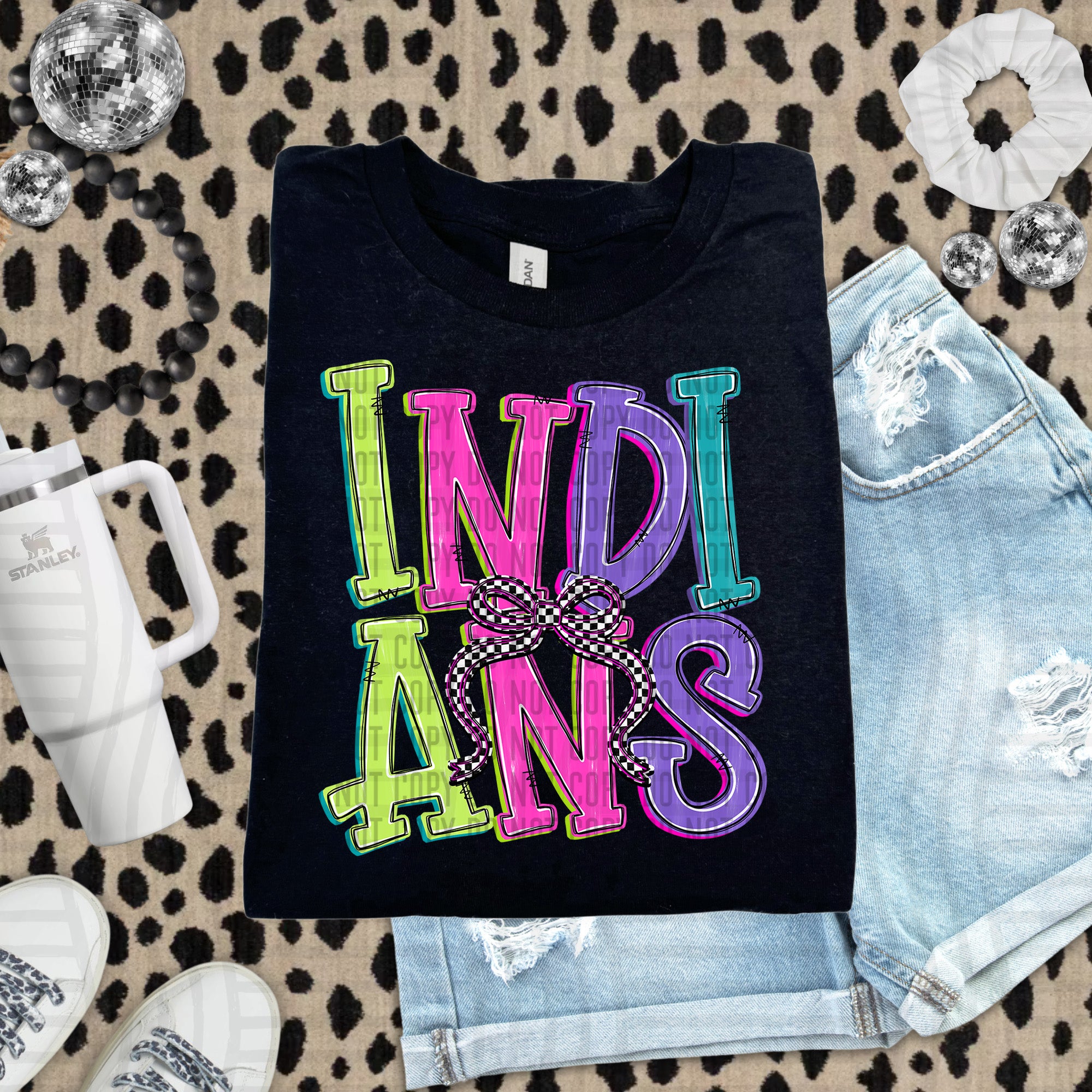 Checker Neons Stacked Mascots Indians design