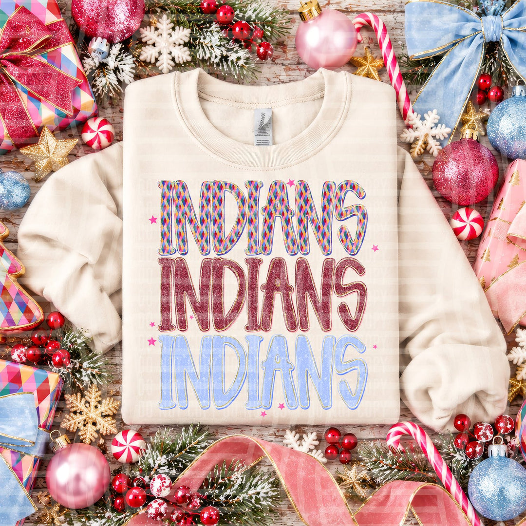 Indians Jingle Jumble Stacked Mascots DTF transfer
