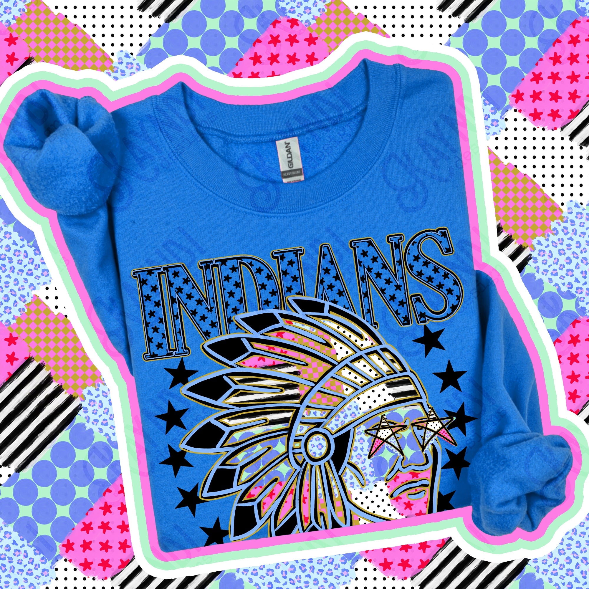 Patchwork Varsity Stars Mascots Indians design