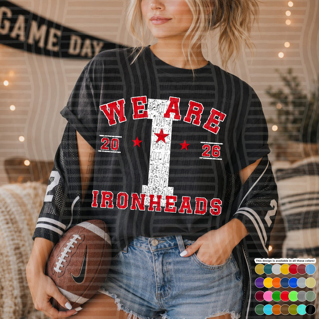 Ironheads Varsity Initials White Outline Mascots DTF transfer