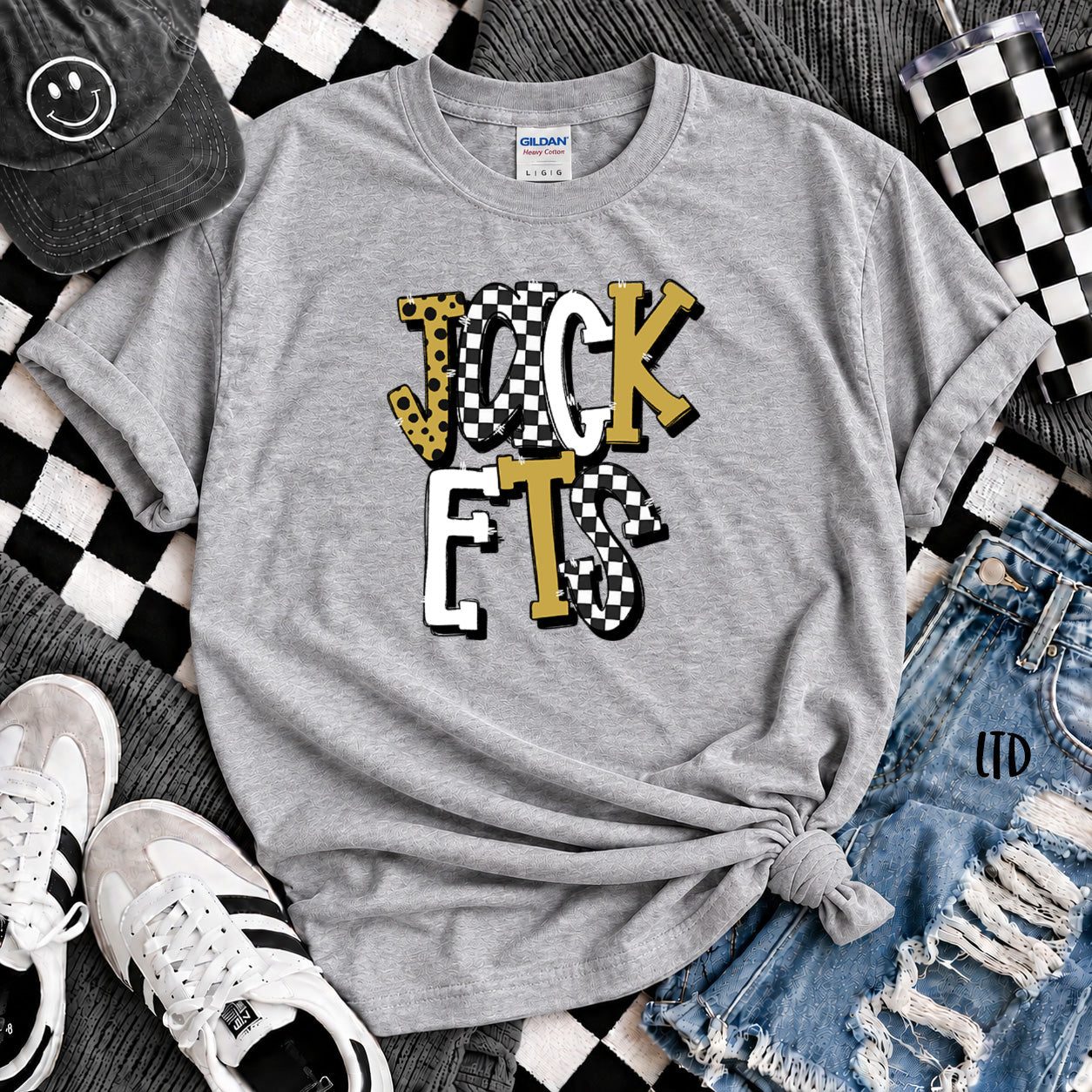 Dot Dot Check Mix Mascots Jackets Vegas Gold Black White design