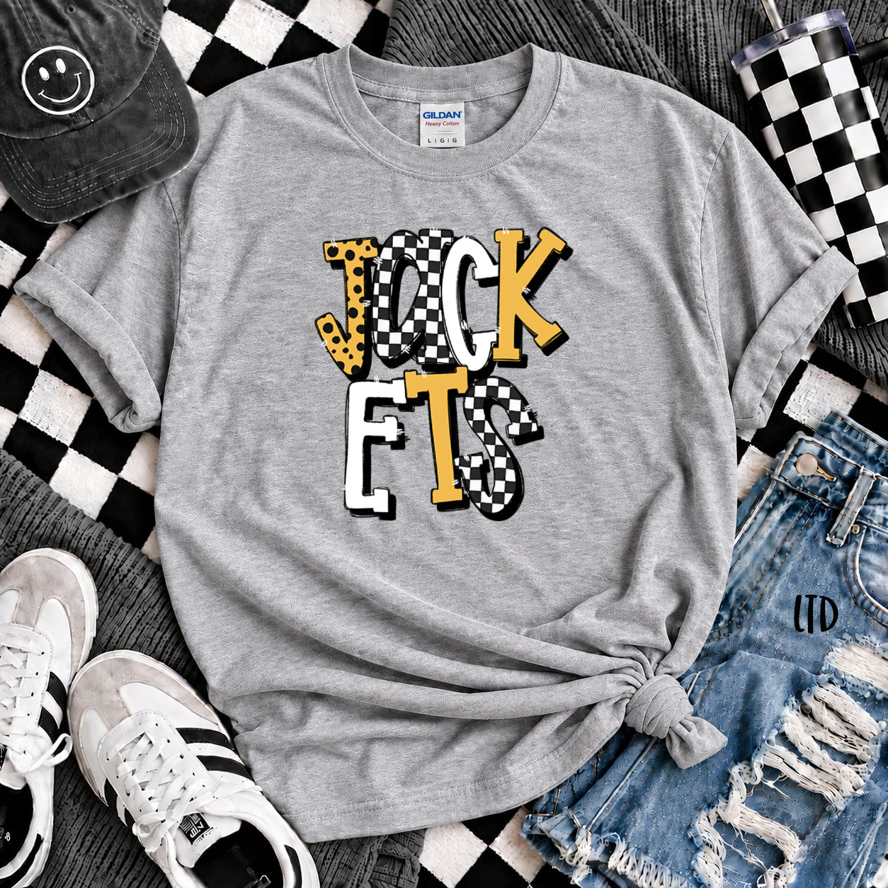 Dot Dot Check Mix Mascots Jackets Yellow Gold White Black design