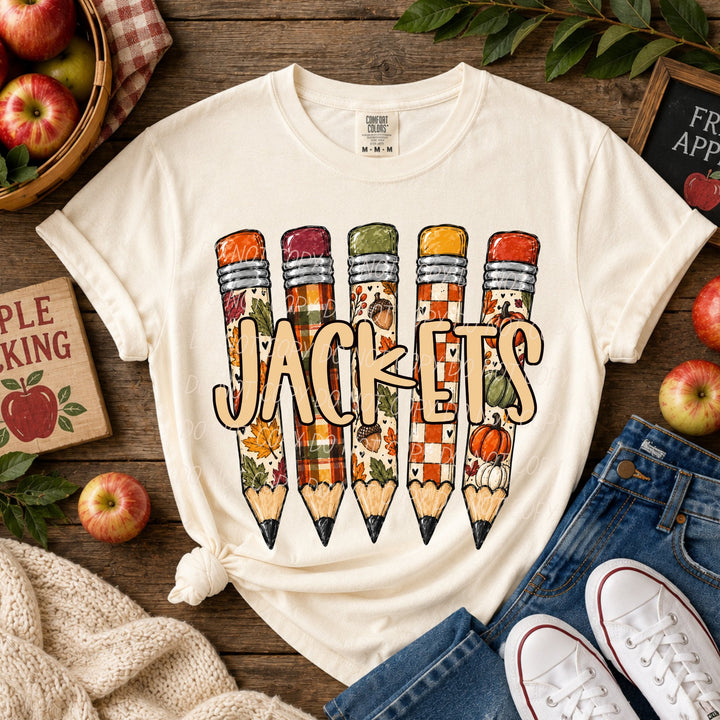 Fall Pencil Mascots Jackets DTF transfer mockup