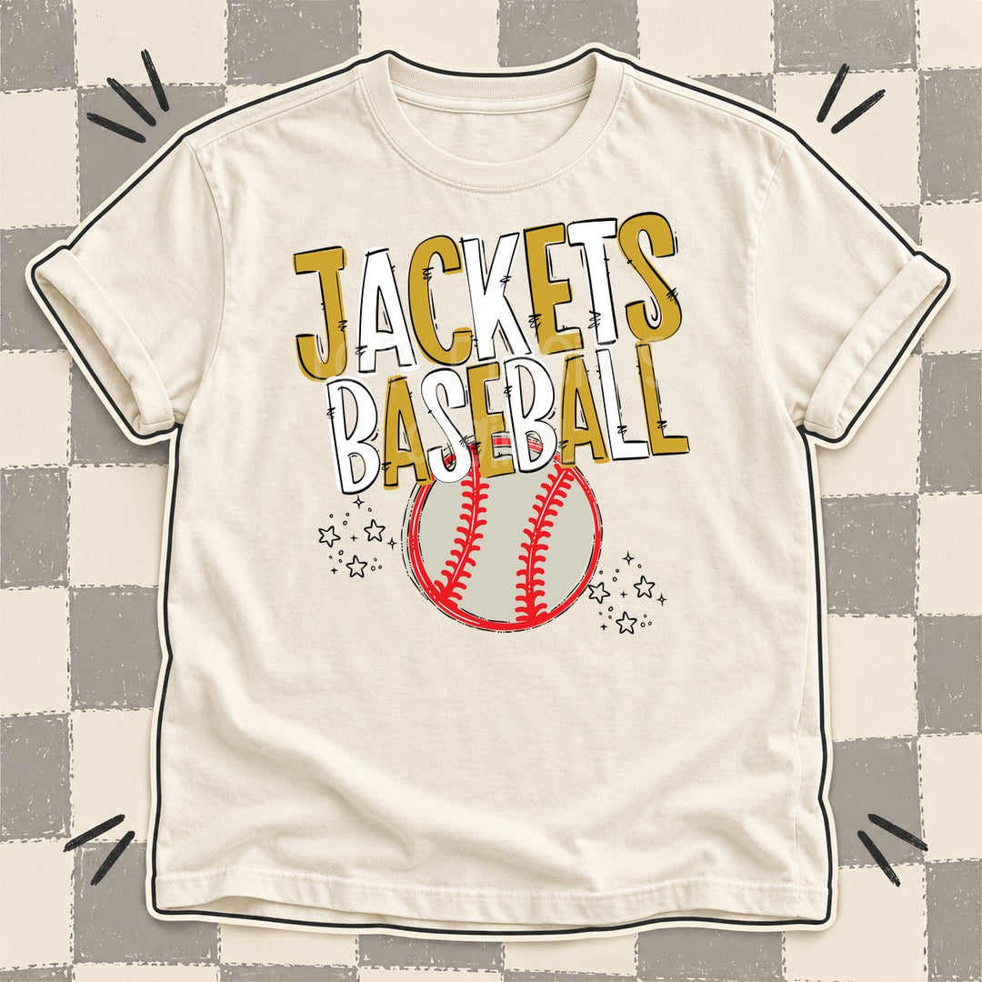 Jackets Vegas Gold White Team Go Baseball Mascots DTF transfer mockup