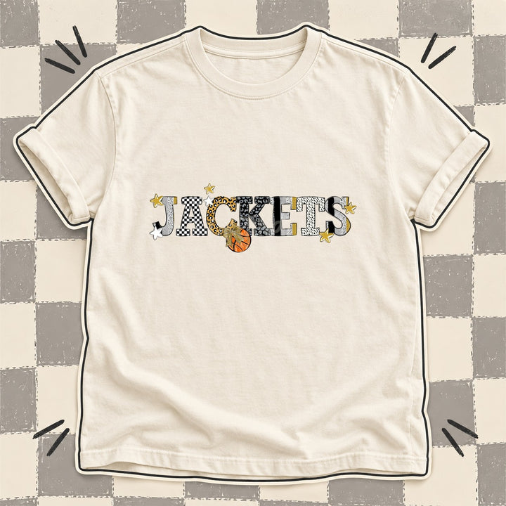 Jackets Vegas Gold White Black Mixed Doodle Basketball Mascots – Mascot Colors DTF transfer mockup