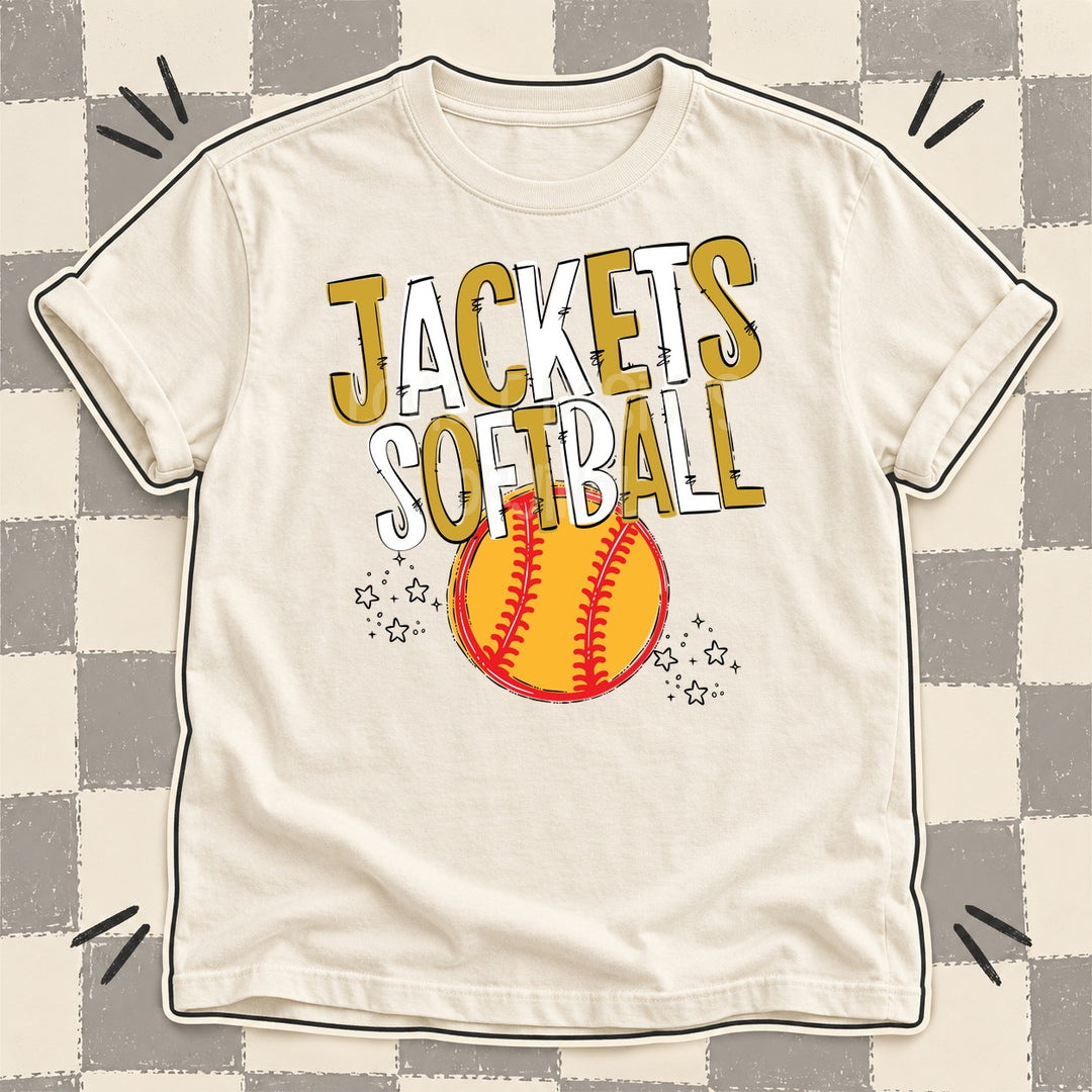 Jackets Vegas Gold White Team Go Softball Mascots DTF transfer mockup