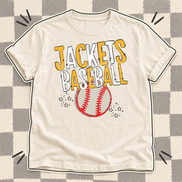 Jackets Yellow Gold White Team Go Baseball Mascots DTF transfer mockup