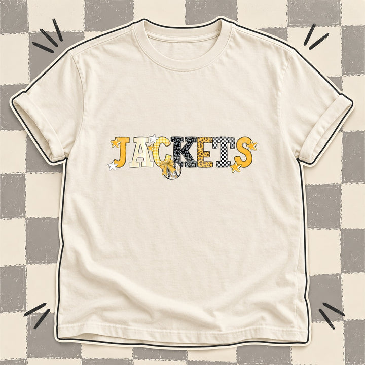 Jackets Yellow Gold White Black Mixed Doodle Baseball Mascots – Mascot Colors DTF transfer mockup