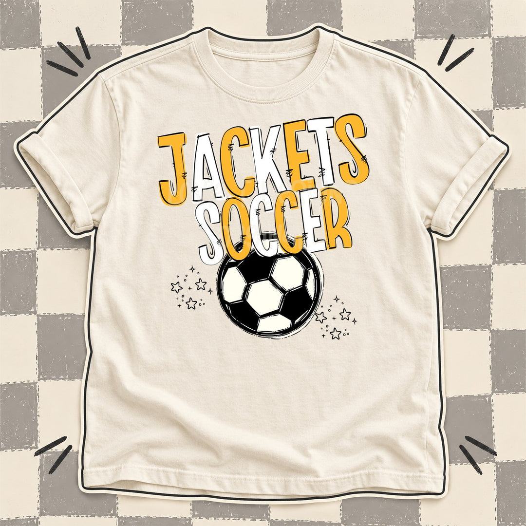 Jackets Yellow Gold White Team Go Soccer Mascots DTF transfer mockup