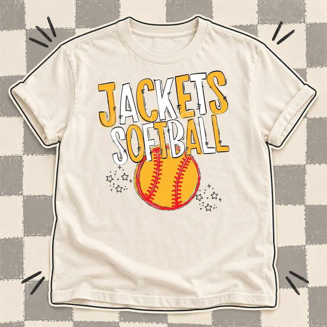 Jackets Yellow Gold White Team Go Softball Mascots DTF transfer mockup