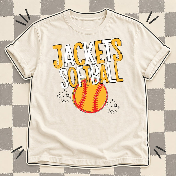 Jackets Yellow Gold White Team Go Softball Mascots DTF transfer mockup