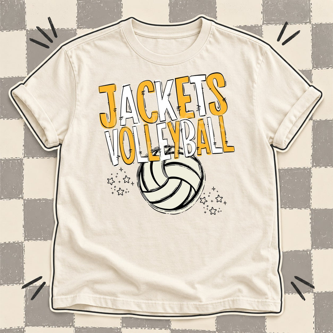 Jackets Yellow Gold White Team Go Volleyball Mascots DTF transfer mockup