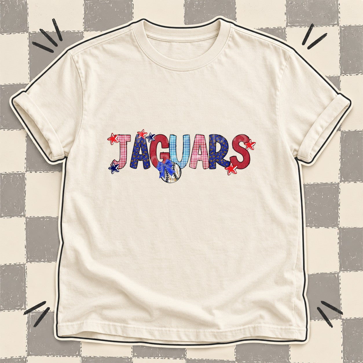 Mixed Doodle Baseball Mascots – Red and Royal Jaguars design